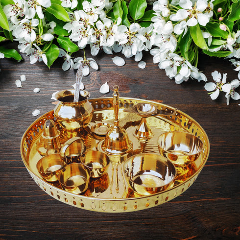 Brass Puja Thali Set With Multiple Items 1.155Kg